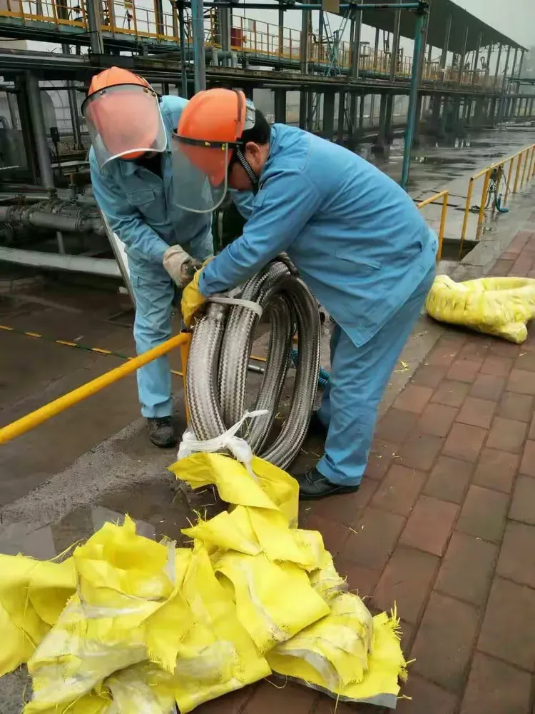 Close-up view of flexible stainless steel hose